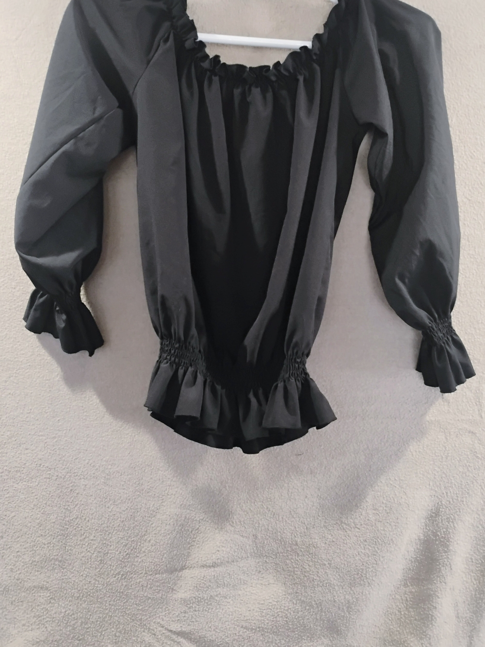 Black Ruffled Peasant Blouse - Women Tops